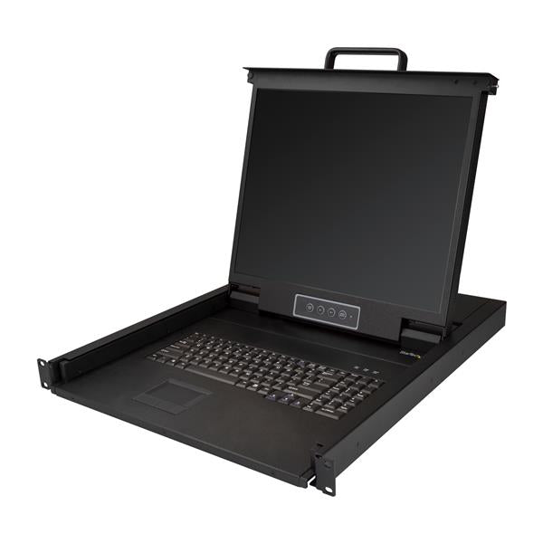 1U Single-Port KVM Console with 19-inch LCD, built-in keyboard, and touchpad for efficient server management in minimal rack space.