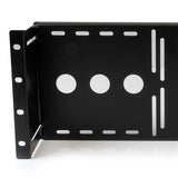 Universal VESA LCD monitor mounting bracket for 19in rack, supporting various LCD panel sizes and adjustable depth placement.