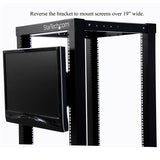 Universal VESA LCD monitor mounting bracket for 19in racks, supporting various panel sizes and depths, TAA compliant.