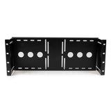 Universal VESA LCD Monitor Mounting Bracket for 19in racks, adjustable depth, supports 100mm and 75mm VESA mounts.