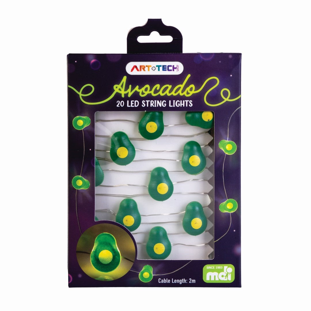 LED String Light set featuring 20 avocado-shaped LEDs on a 2-meter flexible cable for whimsical indoor or outdoor decor.