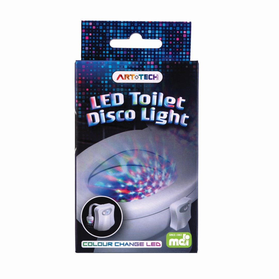 Color-changing LED toilet disco light with motion sensors for a vibrant bathroom experience, easy to install on any toilet.