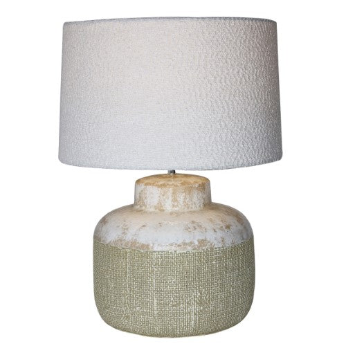 Lamp with White Shade - Vintage Cream Ceramic (43 X 43 X 56cm)