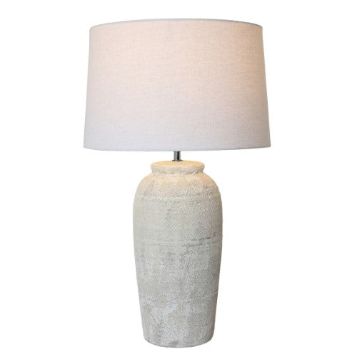 Lamp with Natural Linen Shade - Beige Ceramic (40 X 40 X 65.5cm)