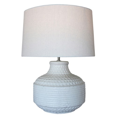 Lamp with White Linen Shade - White Terracotta (43 X 43 X 57.5cm)