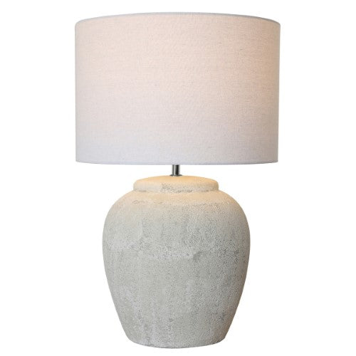 Lamp with Natural Linen Shade - Beige Ceramic (38 X 38 X 58.5cm)