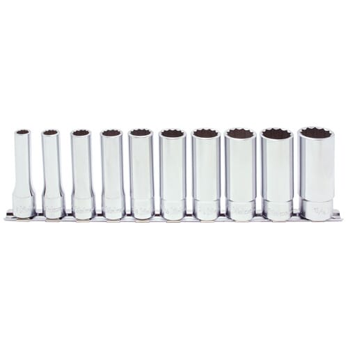 Koken RS4305A Deep Socket Set On Rail 12pt 10pc 1/2"Dr 3/8-15/16"