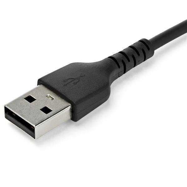 1m USB A to USB C charging cable in durable black aramid fiber, designed for reliable 60W charging and data transfer.