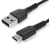 1m USB A to USB C charging cable in black, featuring durable aramid fiber and 60W power delivery for reliable connectivity.