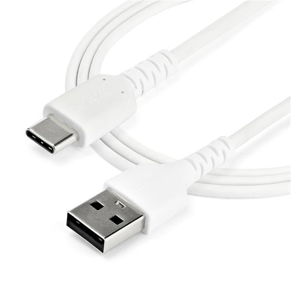 1m USB A to USB C cable in white, featuring durable aramid fiber reinforcement for fast charging and data transfer up to 60W.