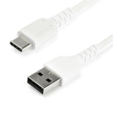 1m USB A to USB C charging cable, white, aramid reinforced for durability, supports 60W charging and high-speed data transfer.