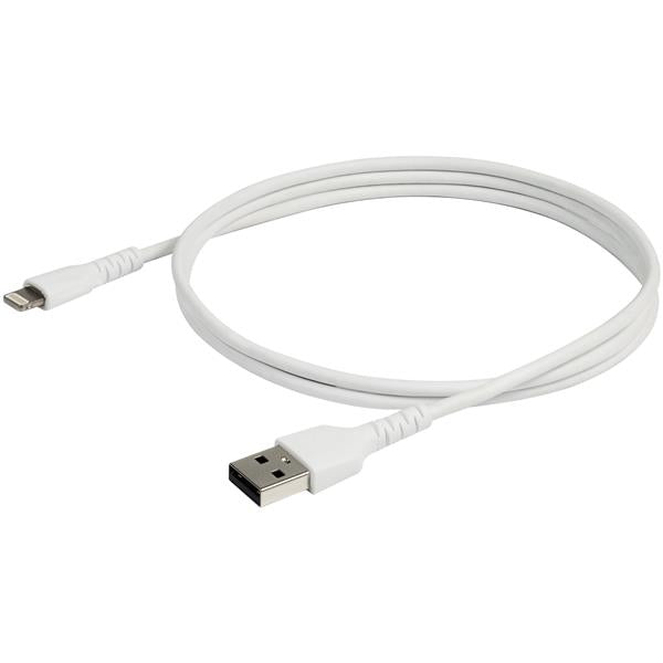1m USB to Lightning cable in white, Apple MFi Certified for fast charging and data transfer, durable TPE construction.