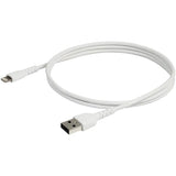 1m USB to Lightning cable in white, Apple MFi Certified for fast charging and data transfer, durable TPE construction.