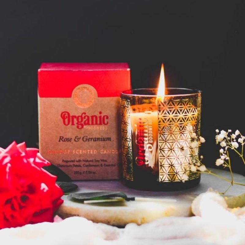 Candle Rose & Geranium 200gm Organic Goodness