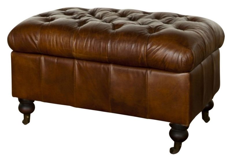 Chair Leather -Button Topseat W/Storage Vintage Cigar