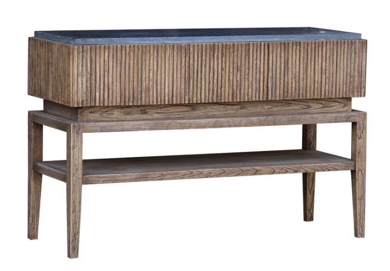 French Console with  Drawers And Blue Stine Top - Old Elm