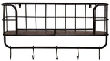 Sleek metal kitchen shelf (80cm) in black and brown, featuring additional shelf and hooks for stylish organization.