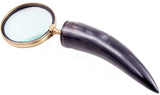 Elegant handcrafted magnifier glass ornament made of metal and horn, perfect for decor and functional use, 10 x 10 x 32 cm.