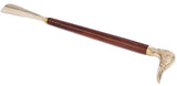 Sleek 47.5cm shoe horn with walnut finish and brass accents, featuring a unique duck head design for stylish shoe care.