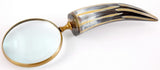 Elegant brass and aluminium magnifier with a stylish horn handle, perfect for reading and decor at 28.6 cm.