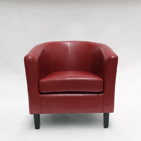 Elegant dark red PU tub chair, perfect for small spaces, featuring durable fabric and modern design for stylish comfort.