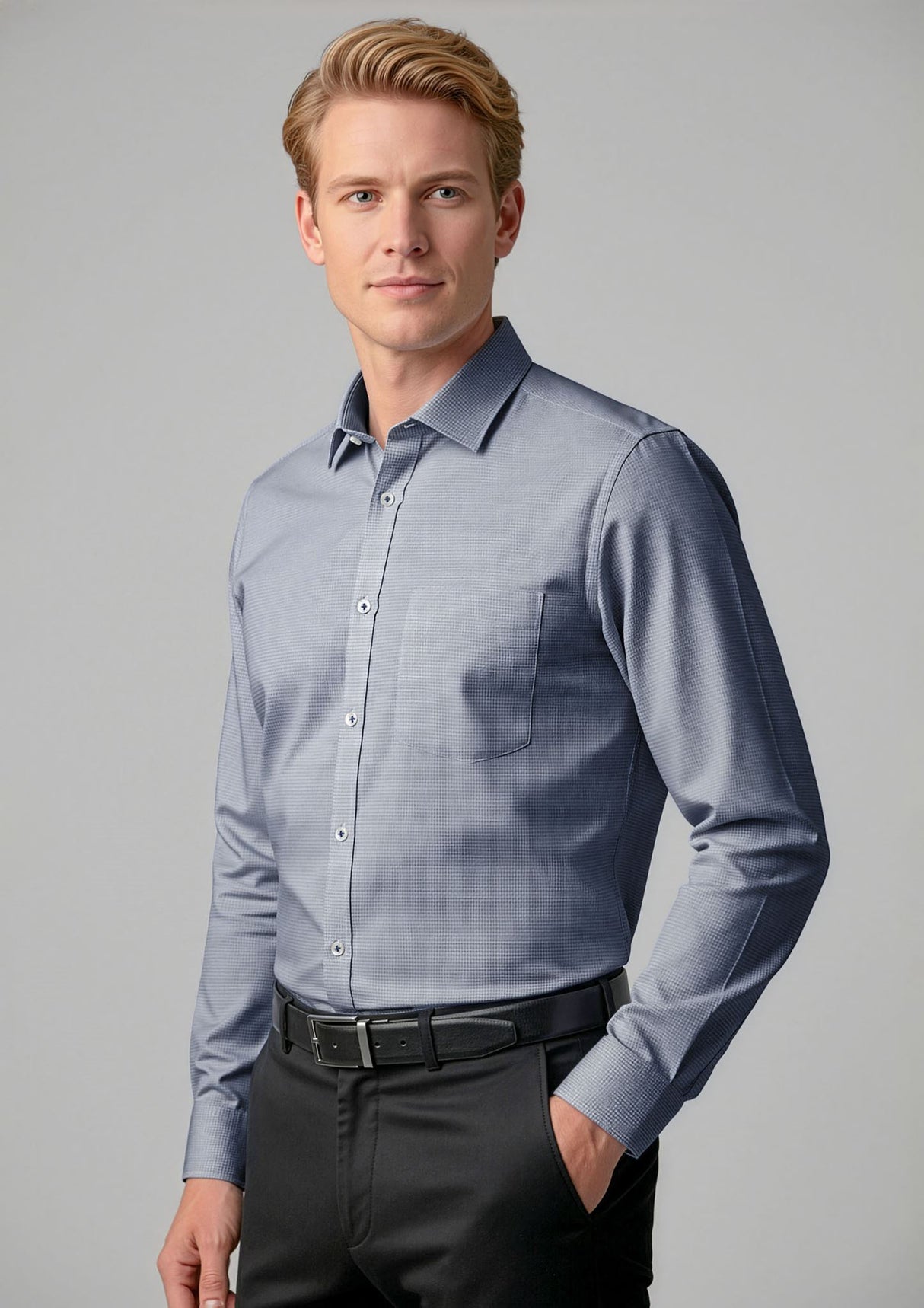 Bristol Mens Classic Long Sleeve Shirt - White/Navy