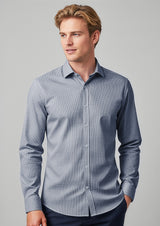 Bristol Mens Tailored Long Sleeve Shirt - White/Navy