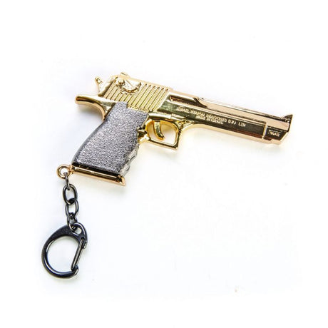 Set of 6 realistic metal gun keychains in classic pistol design, ideal for firearm enthusiasts and stylish accessory lovers.