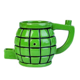 "Unique grenade-shaped coffee mug with a water pipe, perfect for coffee and smoking, enhancing your morning ritual."