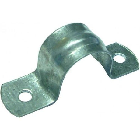Galvanised pipe saddle (1-1/4") for secure plumbing and versatile use with hoses and wiring, featuring durable, rust-resistant design.