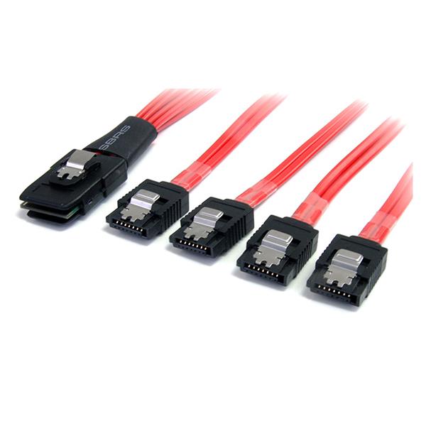 50cm SFF-8087 to 4x Latching SATA cable for connecting four SATA HDDs to a SAS controller, ensuring reliable data transfer.