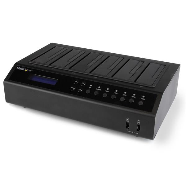 USB 3.0/eSATA 6-Bay Duplicator Dock for efficient 1:5 HDD/SSD cloning and erasing with built-in LCD display and multiple erase modes.