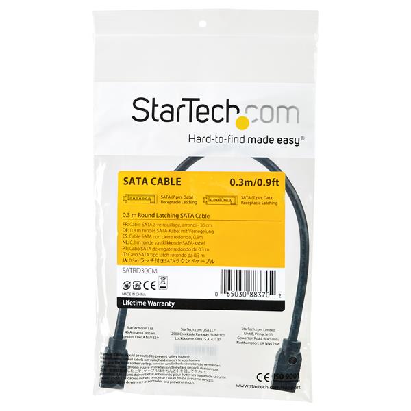 0.3 m Round SATA Cable - Latching Connectors - 6Gbs SATA Cable