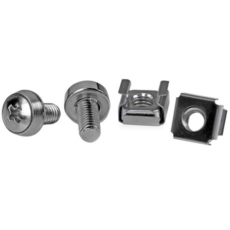 50 pack of M6 mounting screws and cage nuts for secure installation in server rack cabinets, including an installation tool.