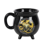 Imbolc Colour Changing Cauldron Mug featuring Anne Stokes' art, revealing sabbat symbols when filled with hot beverages.