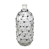 Tall glass and black wire vase, 18x18x46cm, ideal for displaying flowers in modern and industrial decor settings.