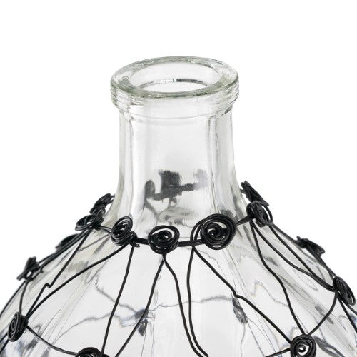 Tall glass and wire vase (18x18x46cm) with a sleek design, perfect for showcasing flowers in modern decor.