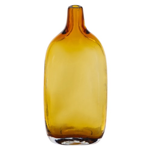 Bright yellow glass vase (14x9.5x30 cm) enhances decor with vibrant color, perfect for flowers or as a stylish standalone piece.