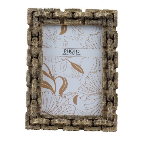 Elegant gold photo frame (10 x 15 cm) showcasing memories, crafted with high-quality materials for durable, stylish decor.