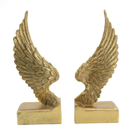 Gold Wing Bookends in luxurious gold finish, featuring elegant wing designs for stylish book organization and display.