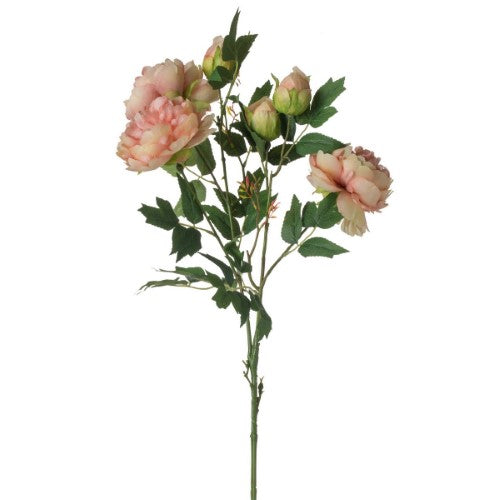 Faux Peony Stem in vibrant pink, mimicking real flowers with intricate petals, perfect for year-round decor.