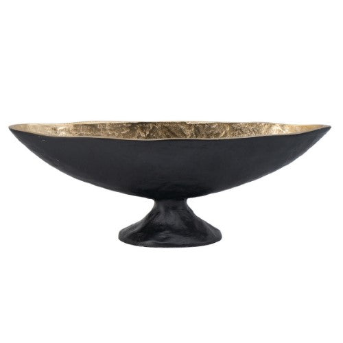 Elegant black and gold oval bowl (34.5 x 11 x 12 cm) in porcelain, perfect for serving or decorative arrangements.