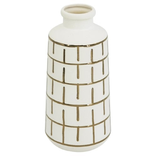 Elegant white ceramic vase, 14.5x14.5x30 cm, features a glossy finish and minimalist design, perfect for fresh flowers or decor.