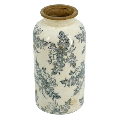 Vintage ceramic copper vase with intricate patterns and an aged finish, perfect for floral arrangements or home decor.