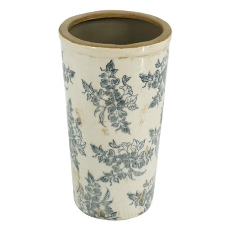 Vintage ceramic vase measuring 17.5 x 17.5 x 30.5cm, featuring intricate floral patterns and an antique-inspired design.