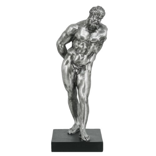 Silver statue ornament (16.5 x 15.5 x 42cm) showcasing modern elegance and strength, crafted from aluminum with a lustrous finish.