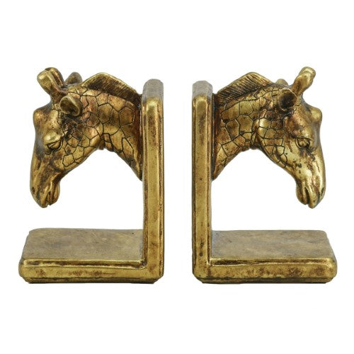 Whimsical giraffe bookends set of 2, crafted from durable polyresin, perfect for organizing books and enhancing decor.