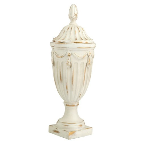 Classical Pedestal Urn in antique marble finish, 21x21x43cm, perfect as a decorative piece or elevated planter.