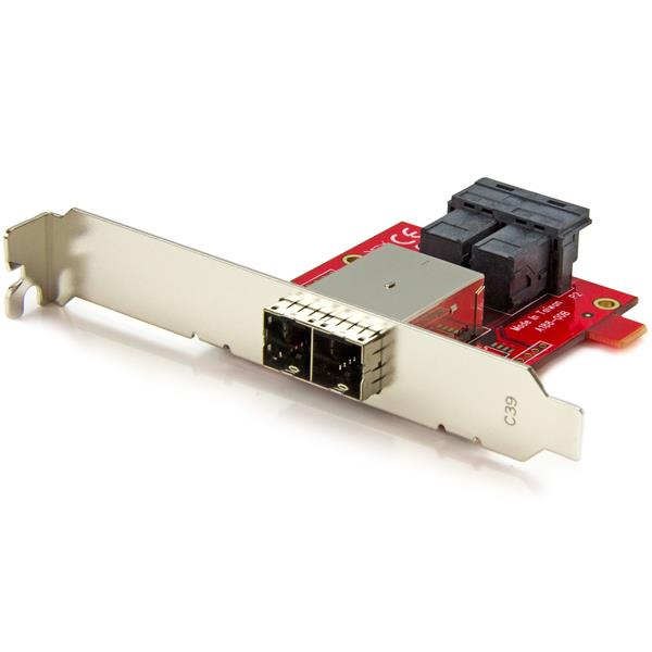 Mini-SAS Adapter connecting SFF-8643 to SFF-8644 ports, supports 8 drives, includes full/low-profile brackets.