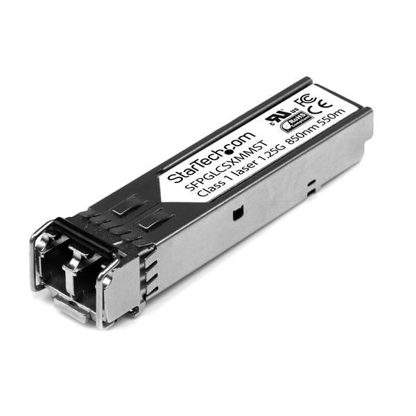 Cisco Compatible Gigabit Fiber SFP Transceiver Module MM LC for 1GbE, 850 nm wavelength, 550m range, hot-swappable design.